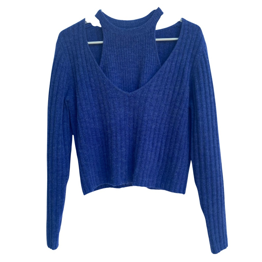 OAK + FORT Deep Blue Ribbed Scoop Neck Sweater